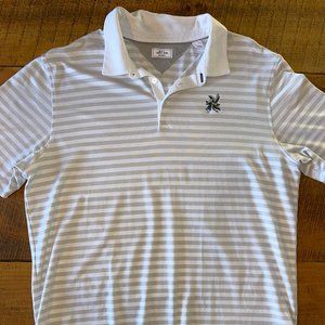 Men's Adi Pure by Adidas‎ White Gray Striped Short Sleeve Golf Polo Shirt L